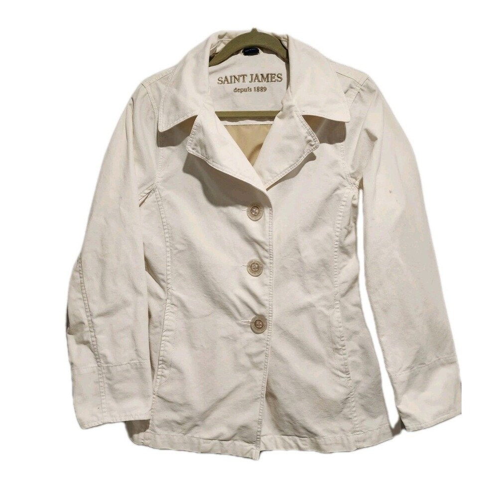 St. James 100% Cotton Women's Mid-length Jacket Made in France White Size 10